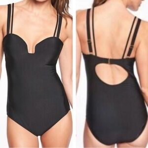 Athleta Black Aqualuxe Square Plunge One Piece Swimsuit